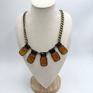 Chico’s Amber Honey Bronze Tone Chain Statement Necklace